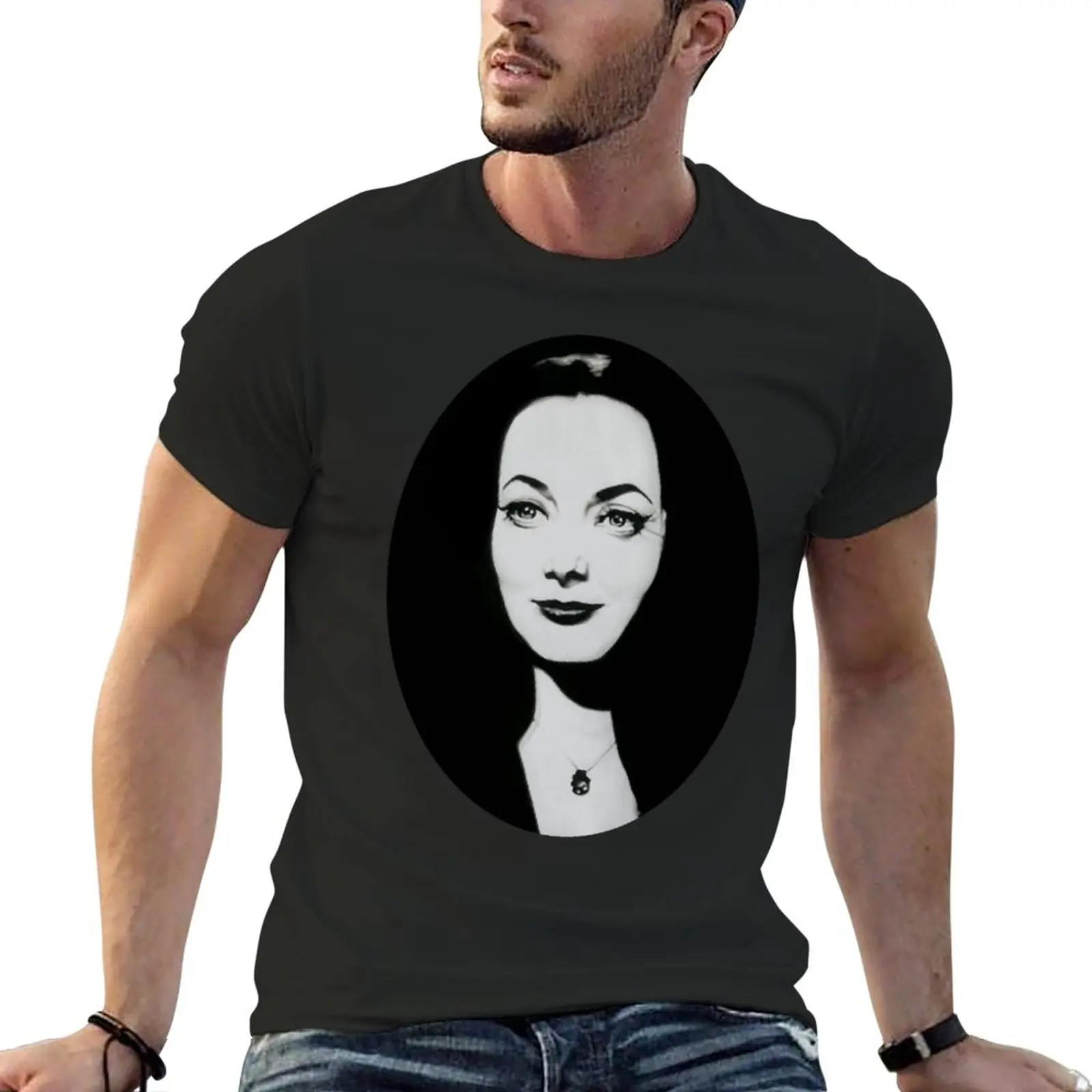 

New Morticia Addams b/w Portrait T-Shirt tees summer tops men clothes