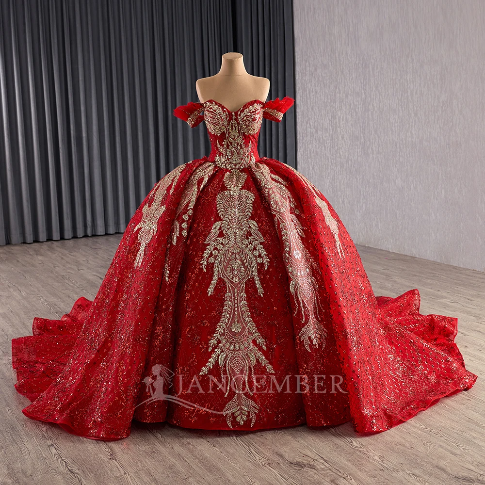 

Блестящее красное платье Quinceanera по индивидуальному заказу, бальное платье с короткими рукавами и блестками, с круглым вырезом, расшитое бисером, Sweet 16, Vestidos De 15 Anos