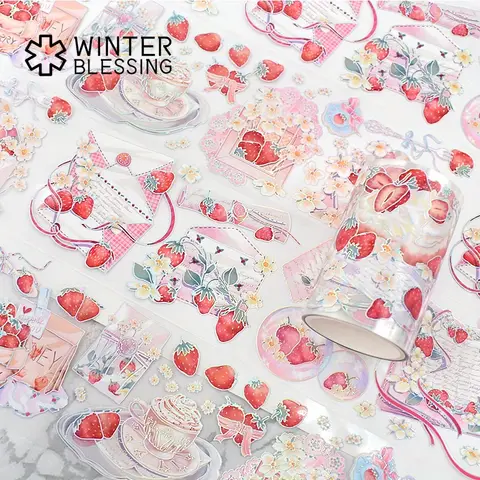 2m lasersilverfärgad PET Washi-tejp jordgubb transparent rulle klistermärke dekorativ tejp för scrapbooking, journal, brevpapper 10 best sales jordgubbs-washitejp - №3