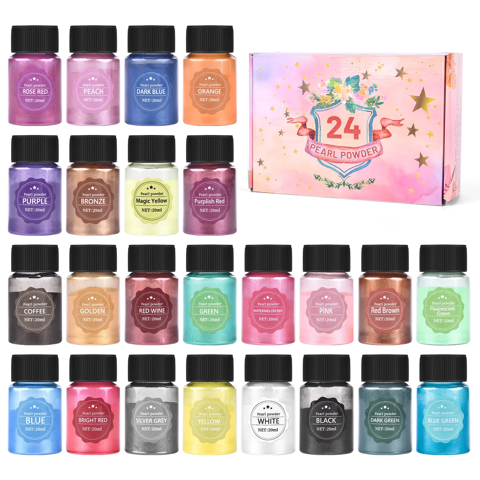 24 colores 10g nacarado Natural Mica Mineral polvo jabón vela resina epoxi tinte perla pigmento DIY joyería artesanal