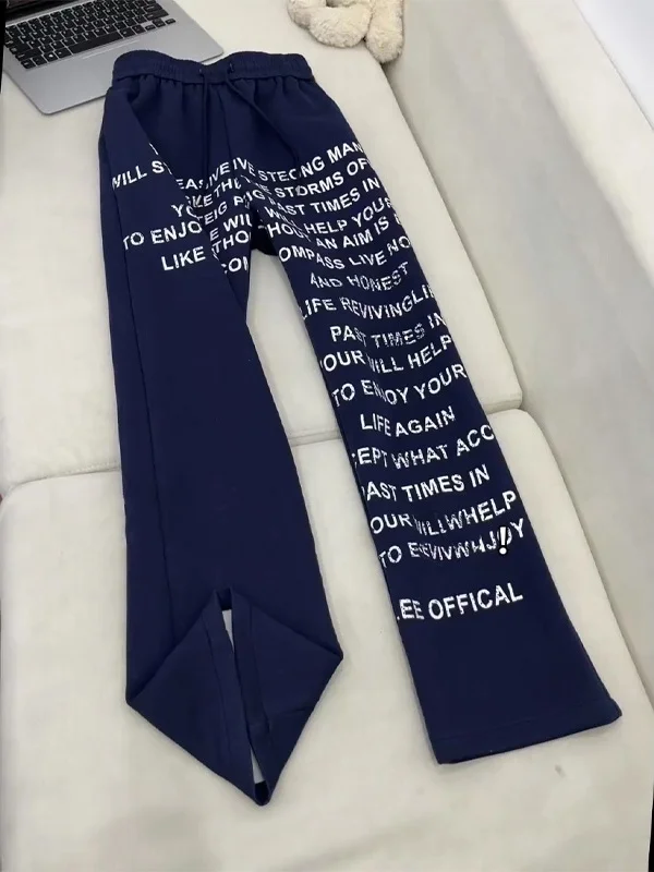 

Мужские повседневные брюки American Sle Cleanfit синего цвета с принтом и надписями, осенние, широкие, прямые, спортивные, драпированные, из ткани с эффектом потертости