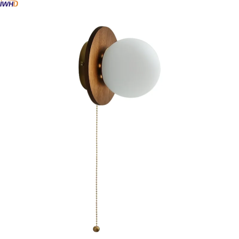 

IWHD Wabi Sabi LED Wall Light Sconce Indoor Living Room Bedroom White Glass Walnut Wood Modern Decor Bedside Lamp Aplique Pared