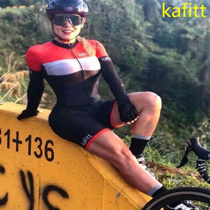 

cycling KAFITT triathlon race jersey overalls sports running woman one-piece dress long-sleeved loop suit 20D GEL