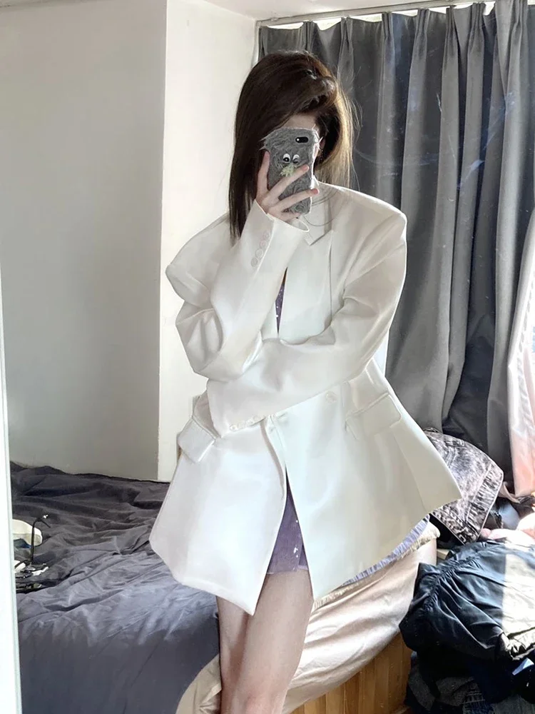 UNXX Fashion White High-end Suit Jacket Women\'s 2024 Spring New Korean Style Casual Temperament Silhouette   Women