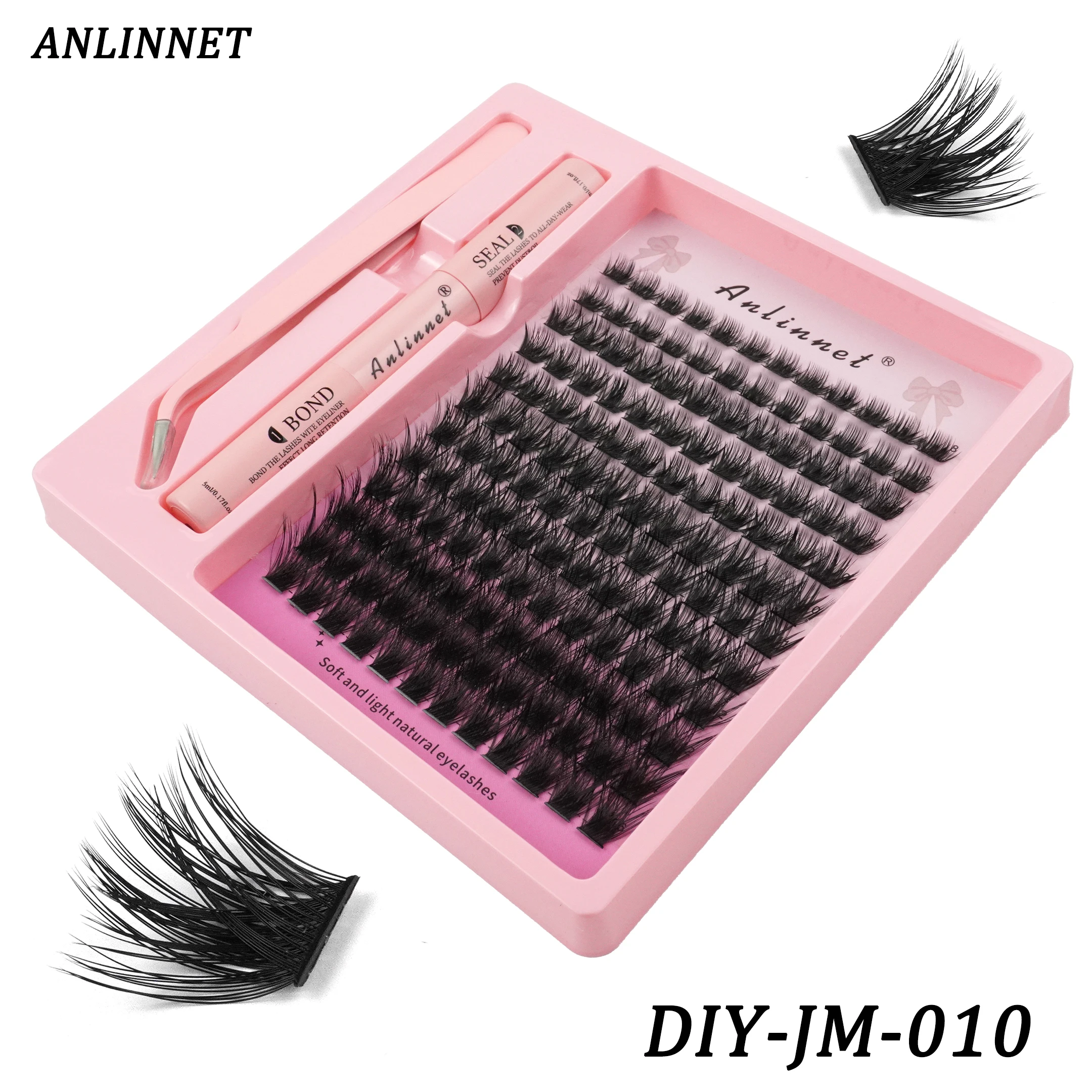 Wimpernbündel-Set, DIY-Wimpern, 8–15 mm, verlängertes Make-up, persönlicher Wimpernkleber + Verschlussschicht-Kleber + Wimpernpinzette