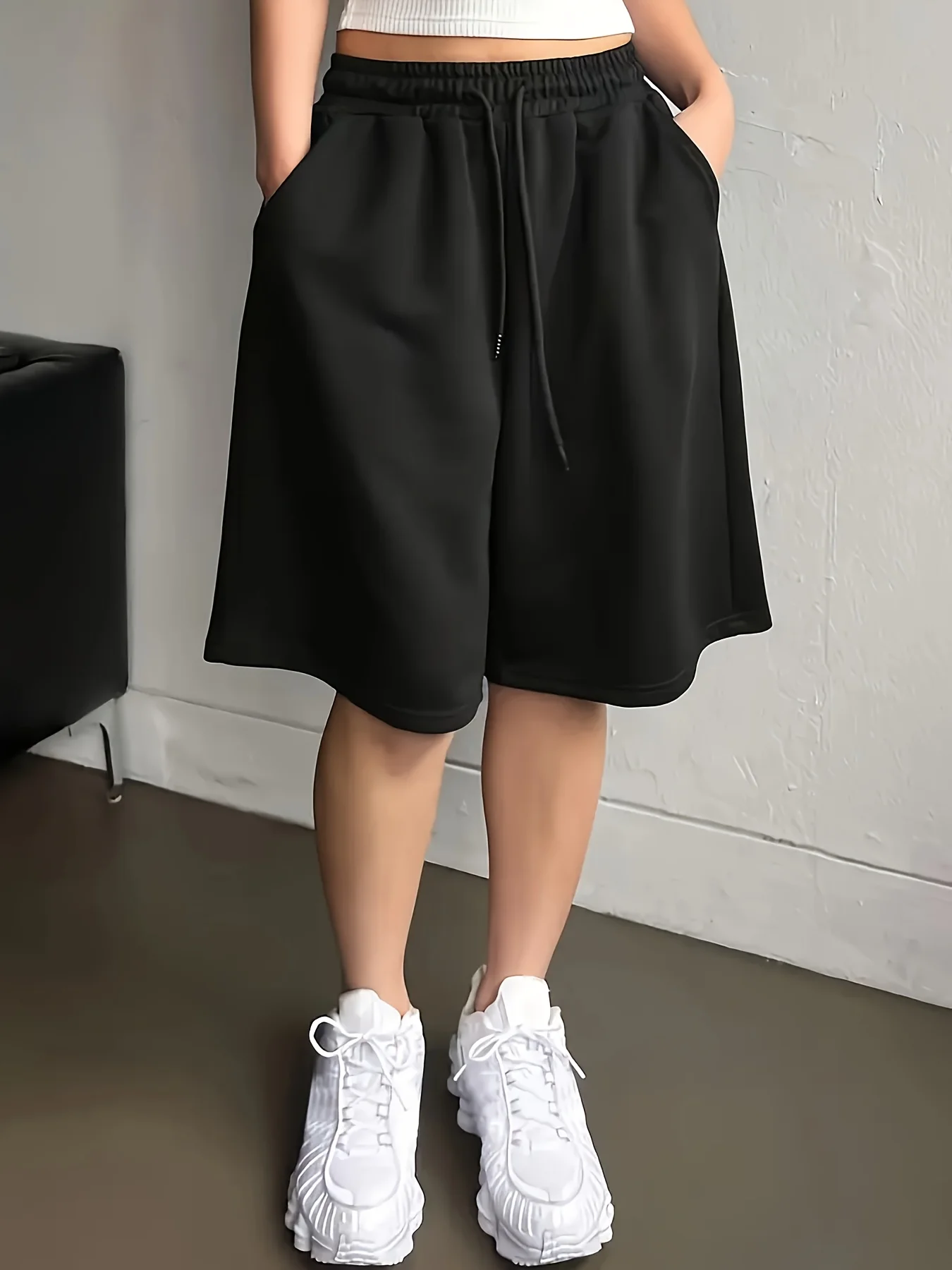 

Women'S Casual Solid Color Machine Washable Fabric with Drawstring Pocket Shorts Suitable for Daily Casual Outing