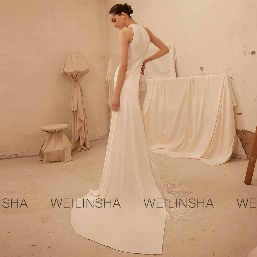 Romantic Women's Dresses Trend 2025	Jersey Sheath/Column Wedding Party Dresses Ivory Turtleneck Lace Draped Wedding Guest Dress