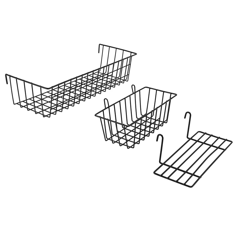 3 Pieces Hanging Basket Straight Shelf Flower Pot Display Holder For Wire Wall Grid Panel, Bread Basket Iron Rack