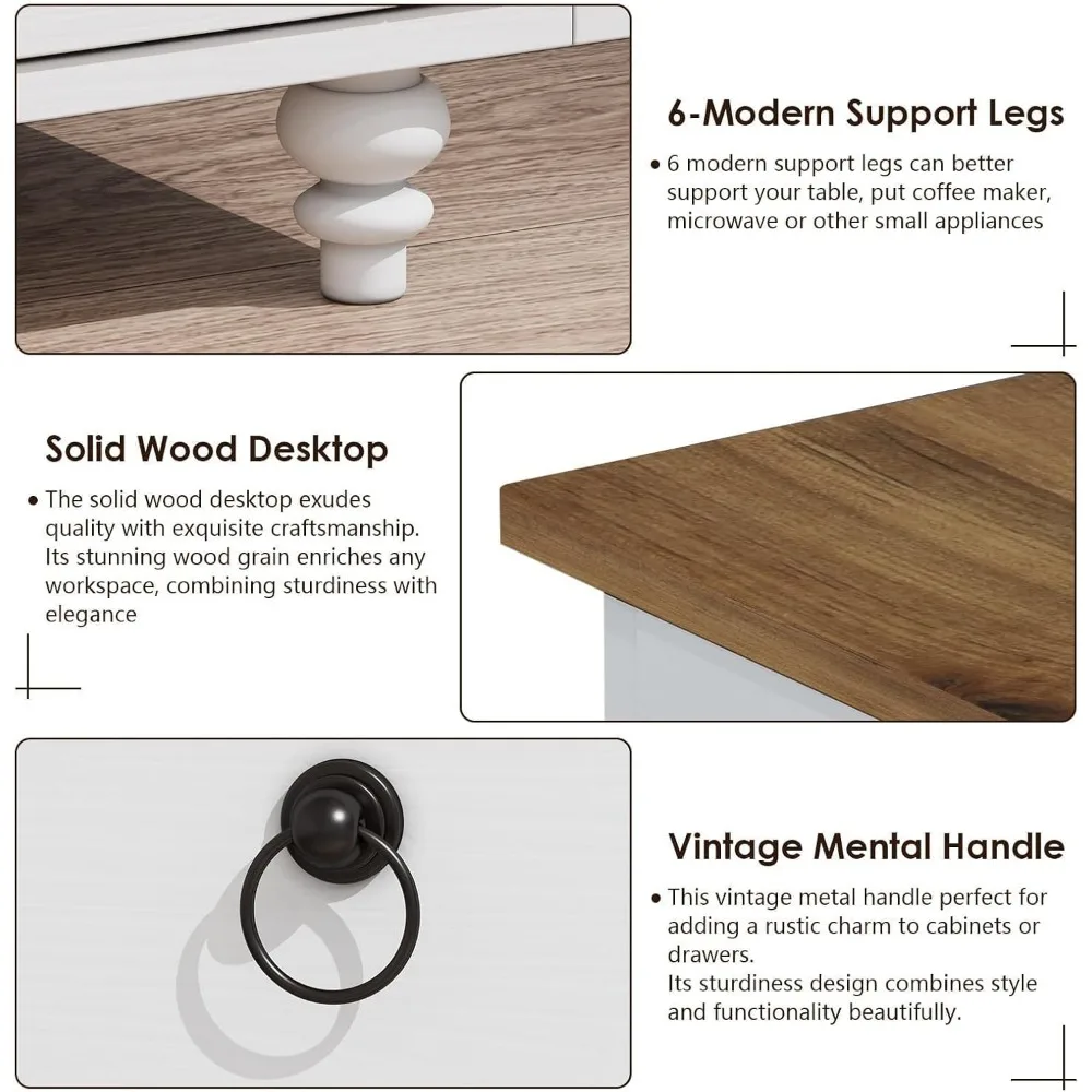 Armoire buffet avec rangement, buffet de 55 po avec 2 tiroirs et 4 portes, meuble de bar à café moderne