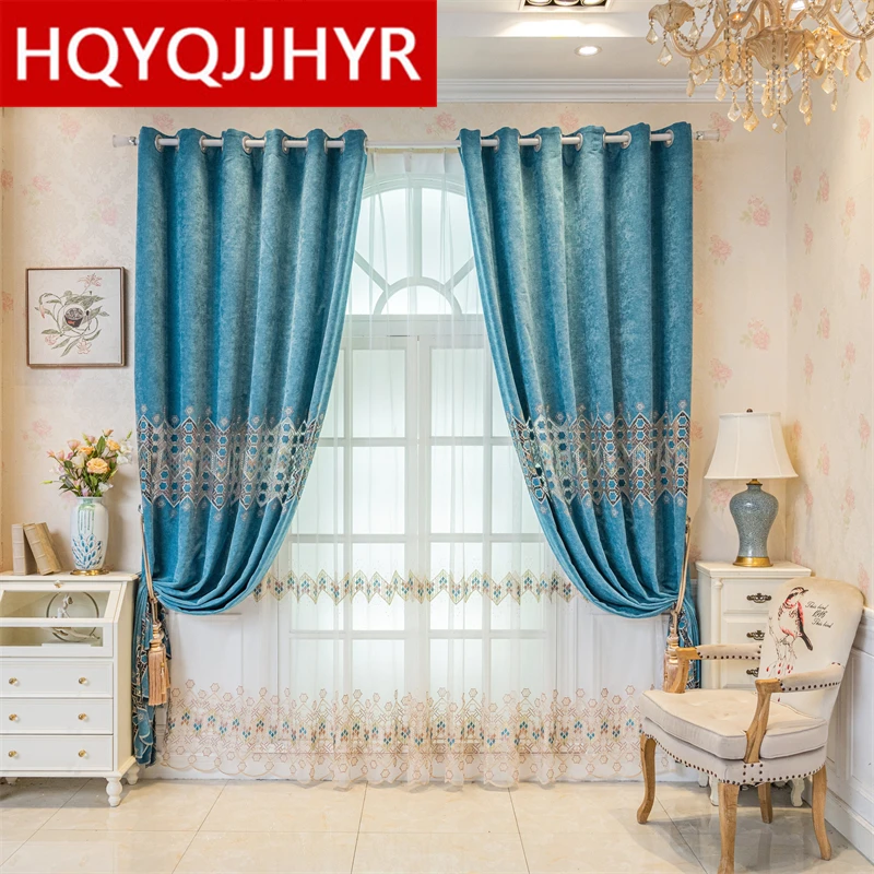 

Modern High-quality Custom-made Chenille Blue Curtains Are Used for Living Room Bedroom Kitchen Hotel Apartment Windows