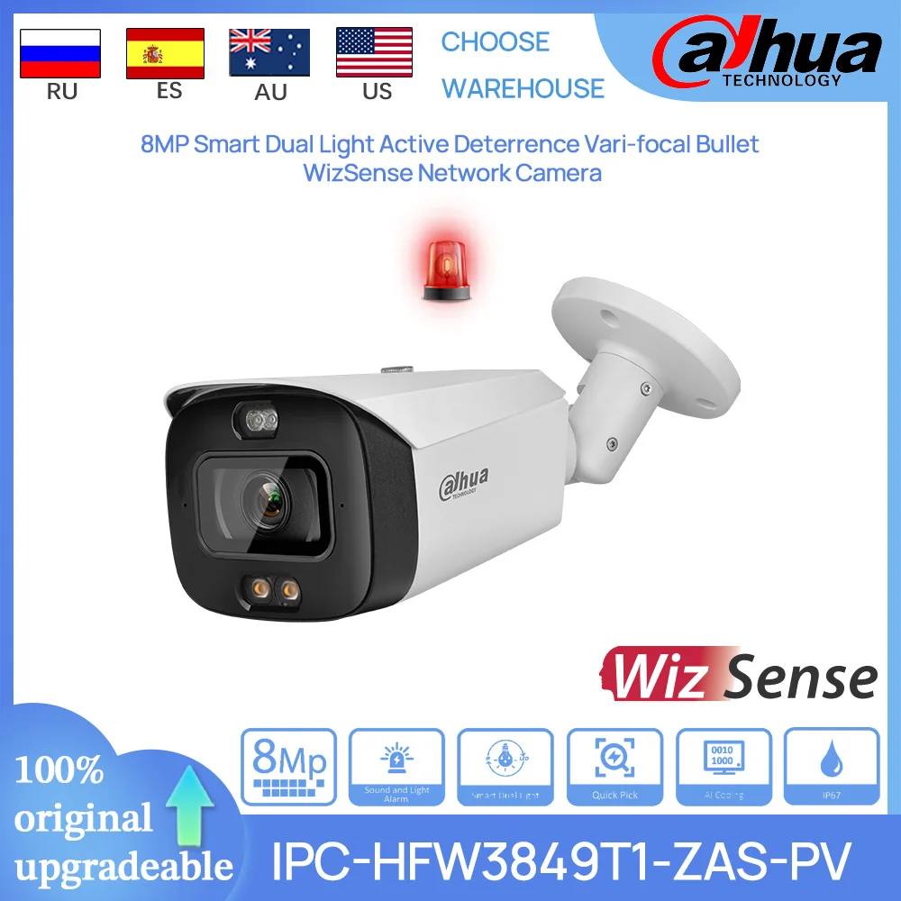 Dahua Original IPC-HFW3849T1-ZAS-PV 8MP Smart Dual Light Active Deterrence 5X Zoom Vari-focal Bullet WizSense IVS Network Camera