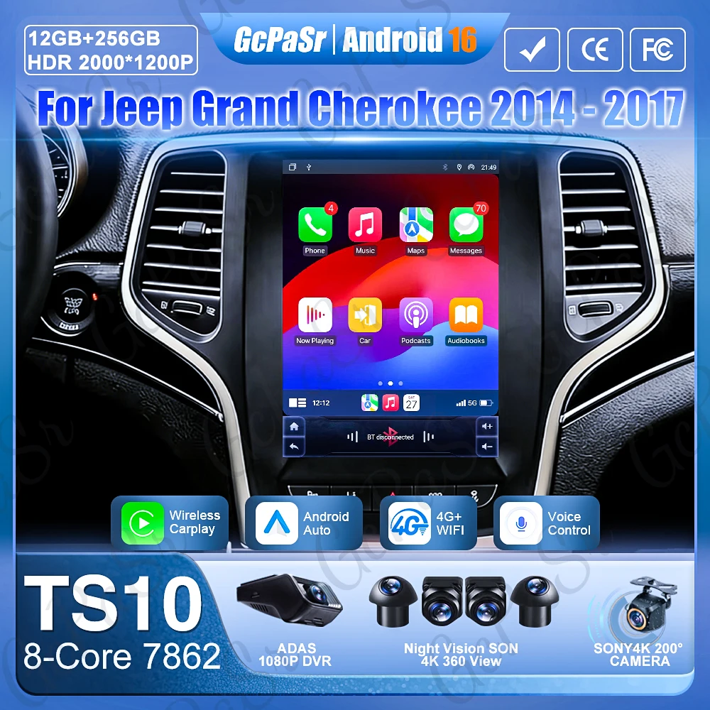 Android Auto Car Radio For Jeep Grand Cherokee 2014 - 2017 9.7 Inch Navigation GPS Android Auto Carplay Bluetooth Cam No 2din 4G