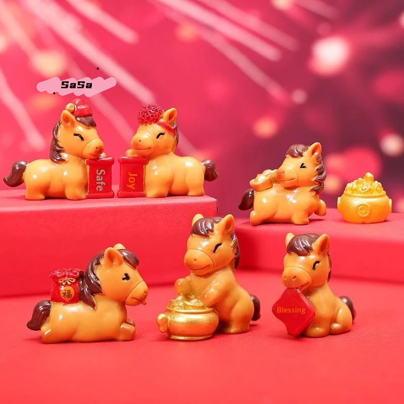 S-1Pc 2026 Chinese Horse New Year Decor Cute Zodiac Horse Figurines Micro Landscape Ornaments Home Room Desk Decorations Gift