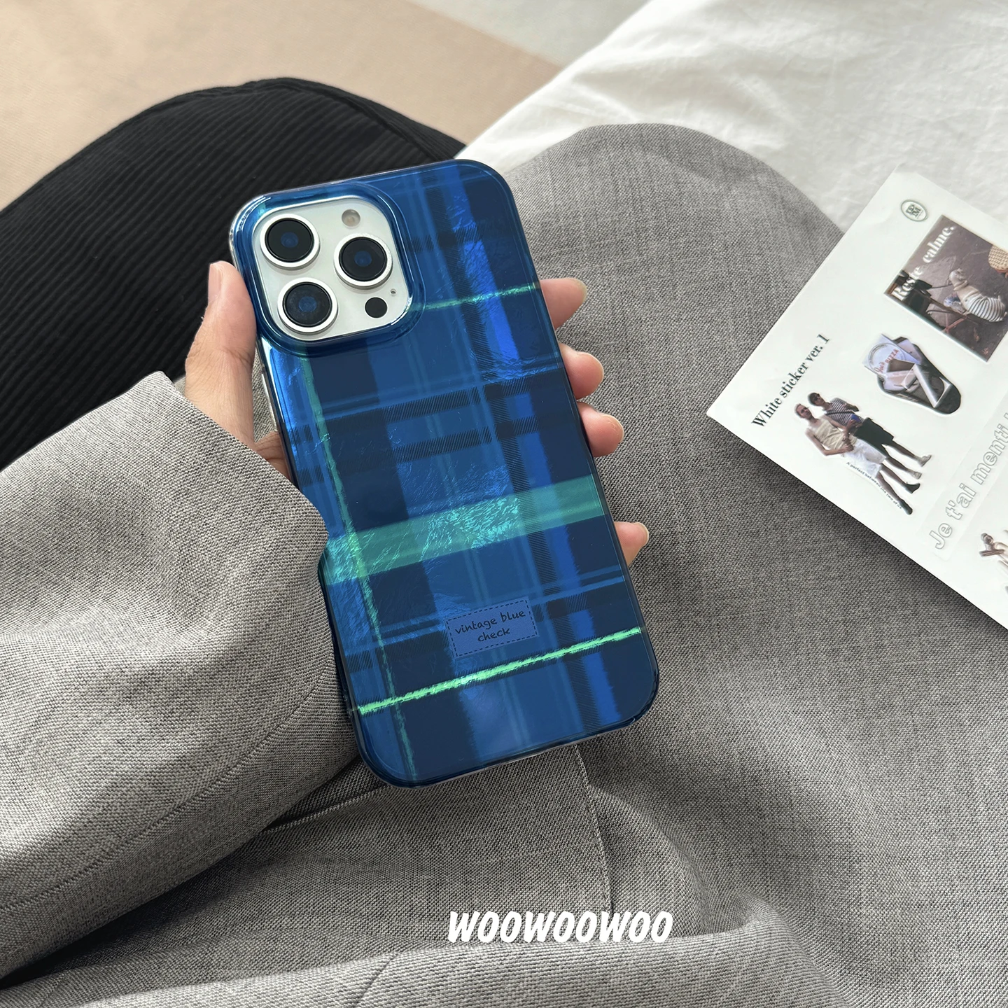 Blue yellow stripes check autume winter cover for iphone 14pro 15promax 14 13 15 pro max 13promax ins protector phone case