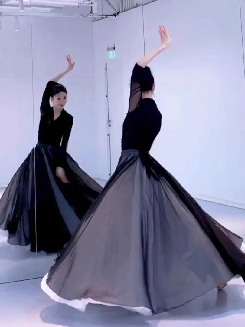 Bla White Double Layered Chiffon Skirt 360 Deee Rotation Dance Costume New Sle Human World Dancewear Maxi Skirt