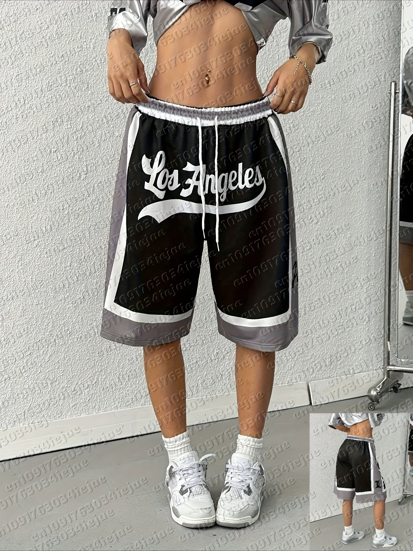 Sommer Y2K Buchstabendruck Leopardenmuster Shorts Mode Lässiger Street-Style Übergroße Freizeitkleidung Geeignet für Fitness Kinder Tägliche Streetwear – Detail 4