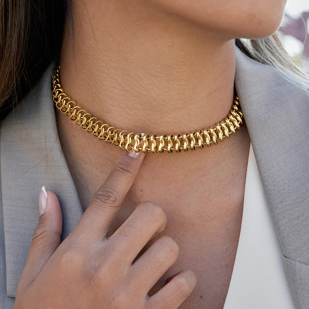 

Cuban Chain Necklaces 18K Gold Color Plated Stainless Steel Light Luxury Women Trendy Fashion Pendant Jewelry High Quality