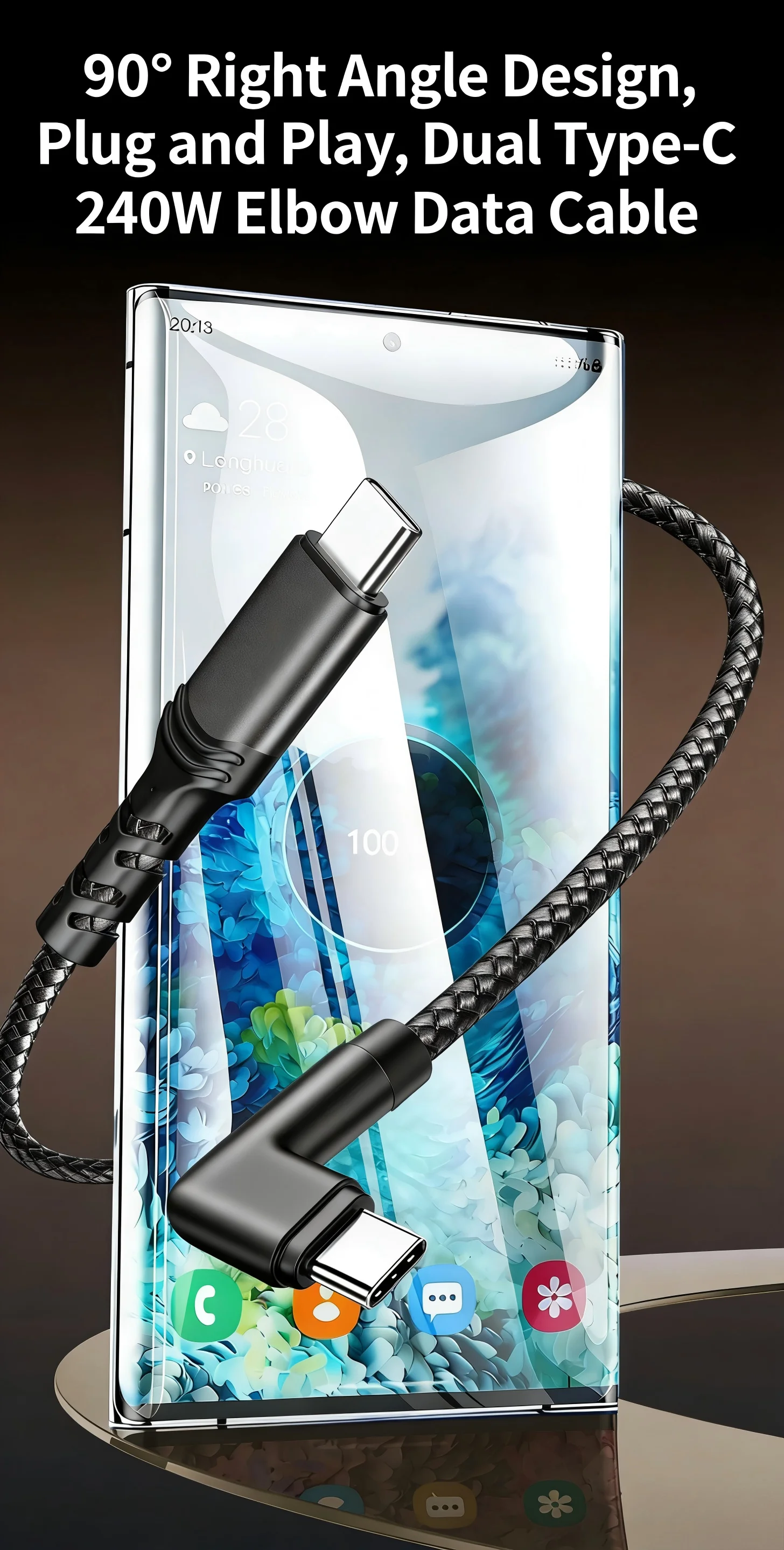 120W 0.3m/1m/2m 90 Degree Elbow Nylon Braided Quick Charger Elbow USB C to Type C Cord Cable For iPhone 15 16 17 Samsung Xiaomi