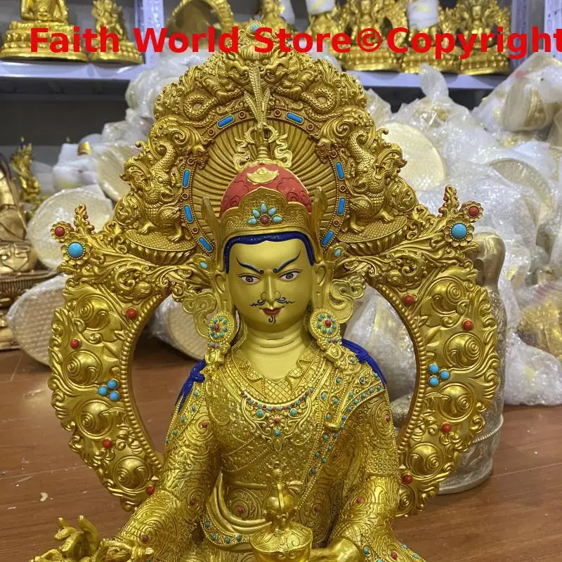 46cm Huge Buddha statue copper carving statue Tibetan master Guru Rinpoche decoration buddha for temple family hall offering