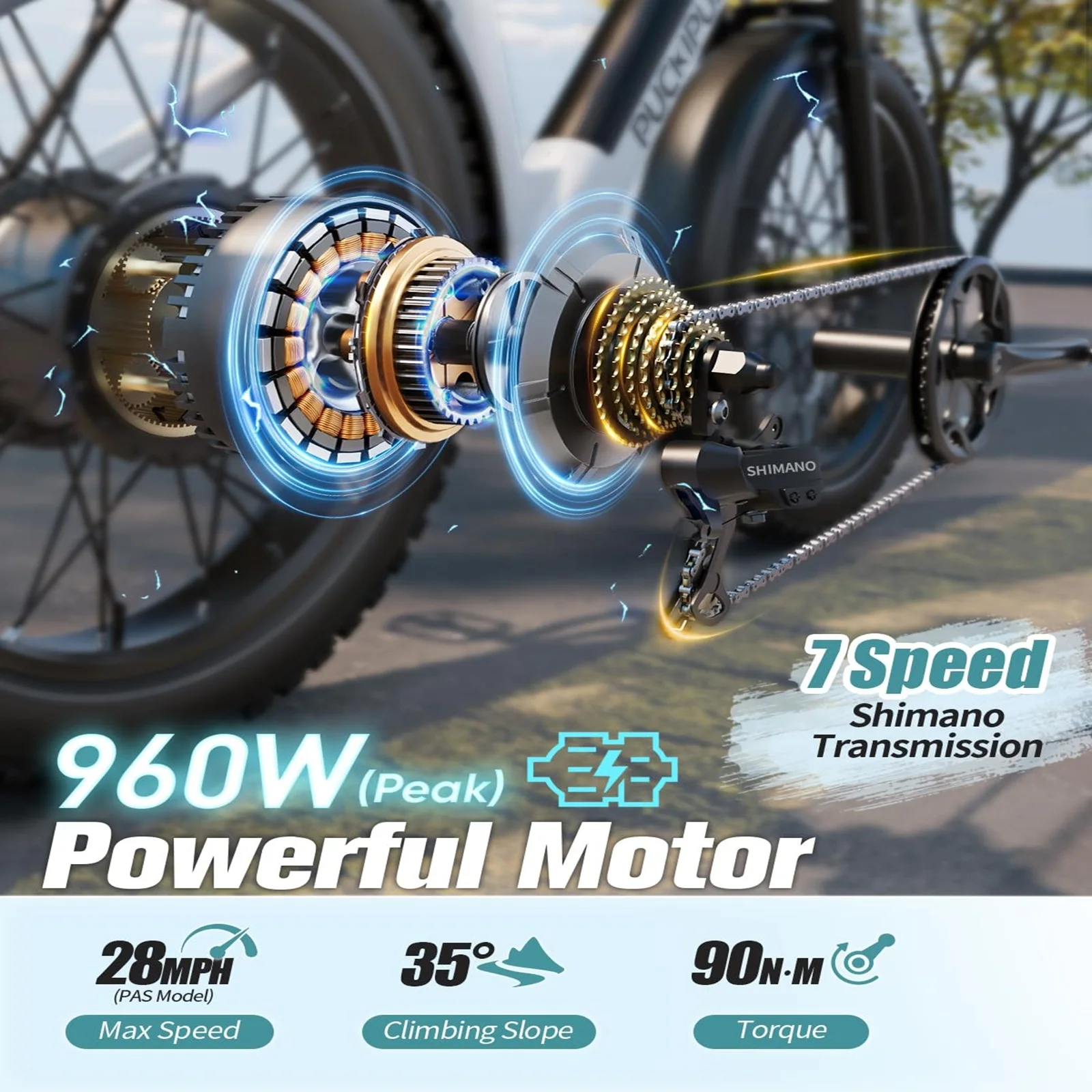 PUCKIPUPPY دراجة كهربائية للبالغين 960 واط الذروة 48 فولت 15AH دراجة كهربائية 7 سرعات جميع التضاريس 26 "الدهون الإطارات الجبهة تعليق E-الدراجة