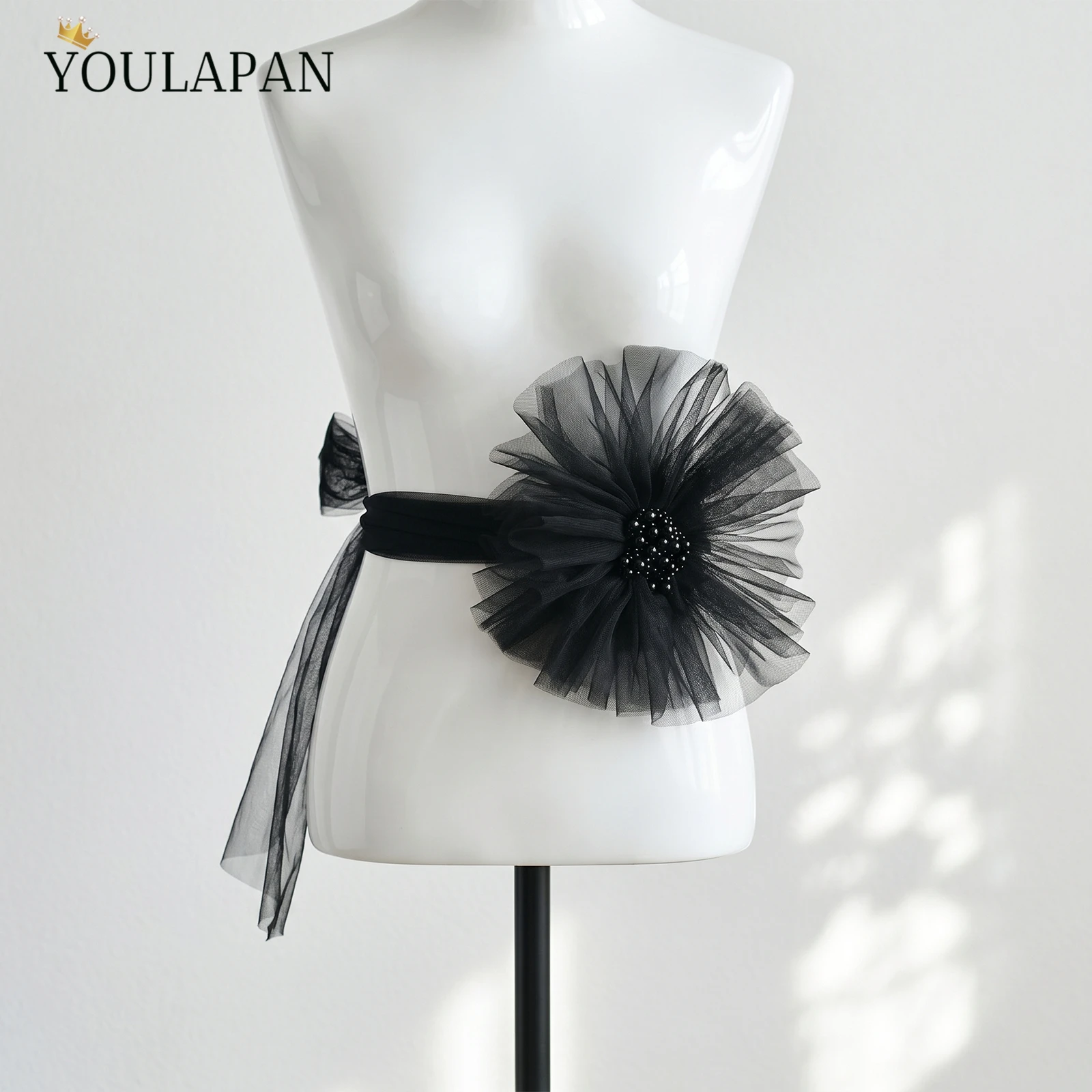 TOPQUEEN Black Lace-Up Exaggerated Show Dress Accessories Bridal Floral Belt Custom Bridal Dress Customizable Mg62