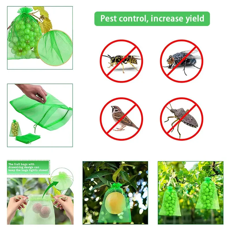 Fruit Protection Bags 100PCS Grapes Mesh Bag Pest Control Anti-Bird Vegetable Fruits Net Garden Planter Strawberry Grow Bags