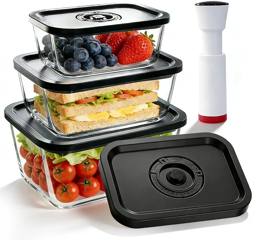 

Набор из 3 стеклянных вакуумных контейнеров с ручным насосом для сохранения свежести и хранения продуктов, малые, средние и большие размеры