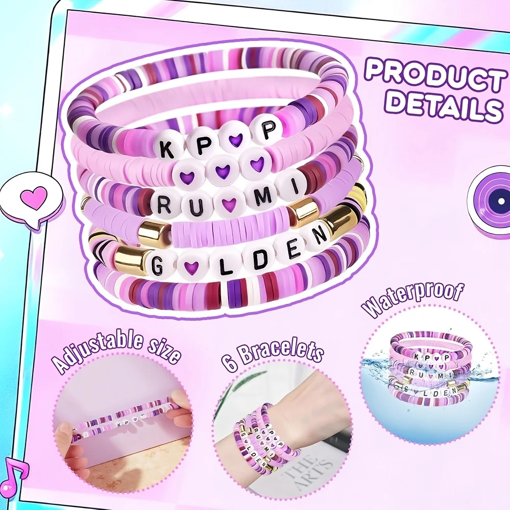 6pcs Korean Pop K-Pop Bracelet Set Multicolor Kpop Group Lettering Jewelry Durable Fan Accessory Concert Cosplay Birthday Gift