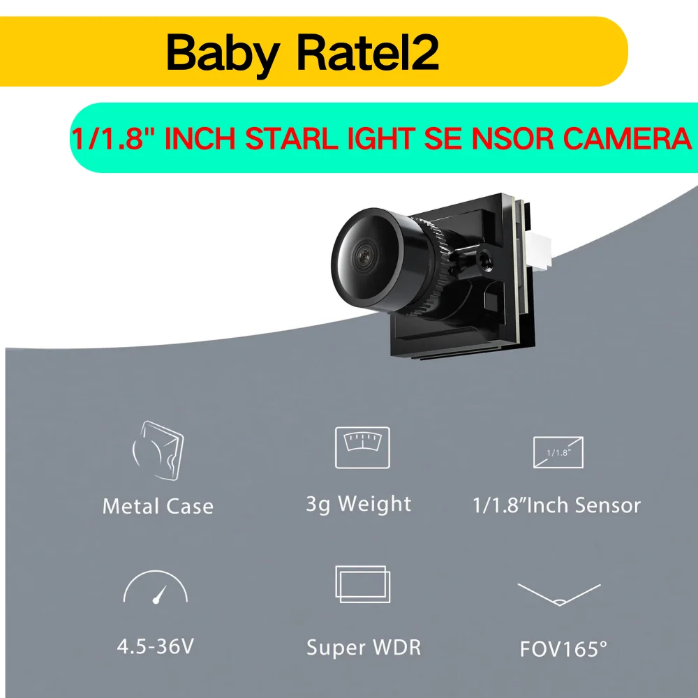 

Caddx Baby Ratel 2 FPV Analog Camera with 1/1.8Inch Starlight HDR Sensor 165° FOV 1200TVL Low Latency Day and Night for RC Drone