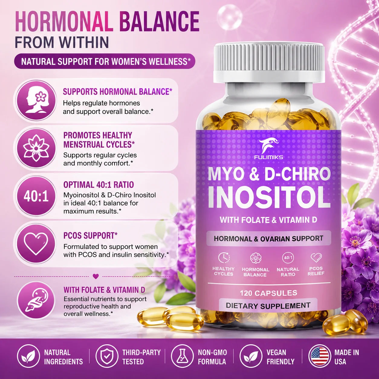 

Premium Inositol Supplement, 40:1 Myo-Inositol & D-Chiro Inositol, Promotes Hormonal Equilibrium, Ovarian Function & PCOS Relief