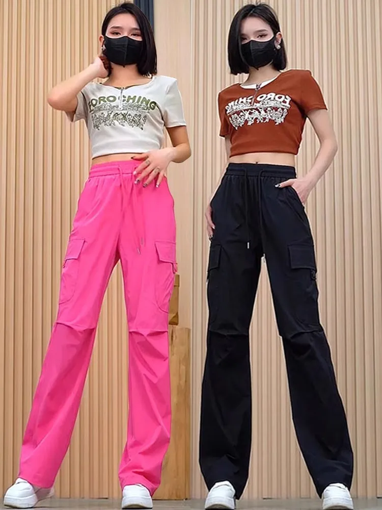 

Женские летние тонкие брюки American Sle с высокой талией, свободные, дышащие, быстросохнущие, спортивные, повседневные, широкие брюки, рабочая одежда, брюки-карго