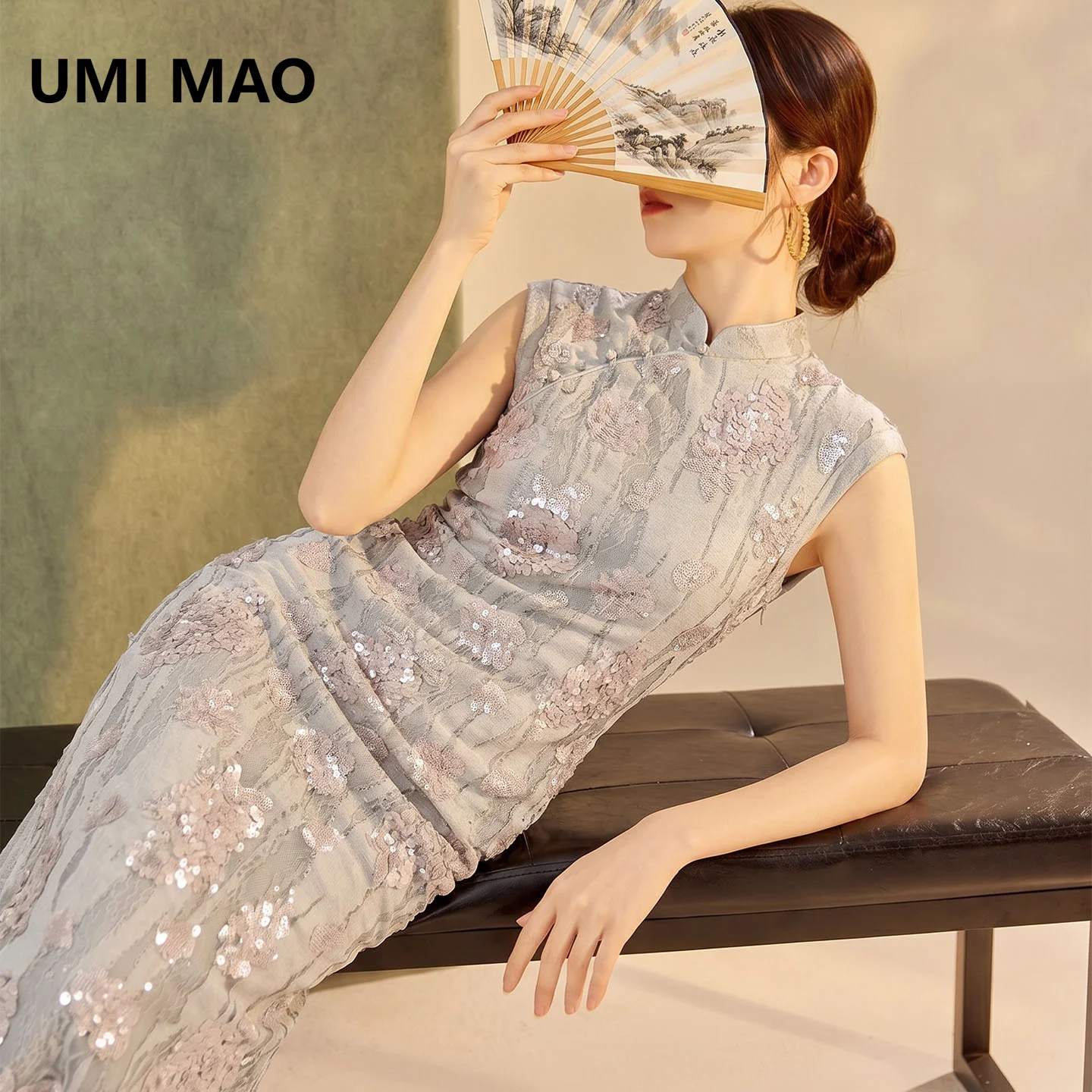 UMI MAO New Summer Collection Of Chinese-style Dresses: Elegant Intricately Beaded Multi-layered Featuring Delicate Lace
