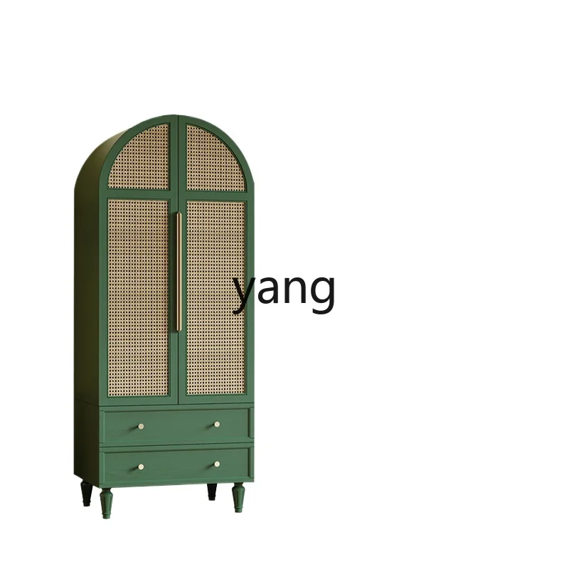 

Yjq Designer Model Vintage Green Rattan Wardrobe Bedroom Arch Hanging Wardrobe Chinese Style Bed & Breakfast Furniture