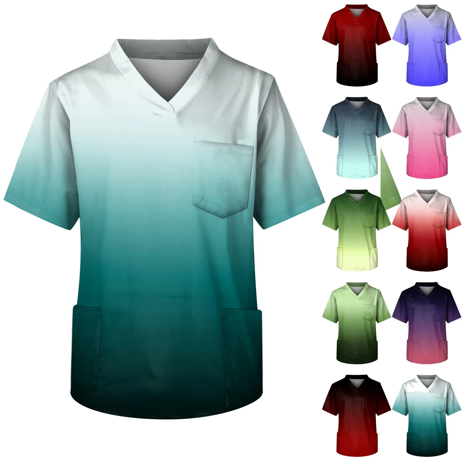 Men 's Nurse Uniforms Pet Shop Doctor Set Medical Dentist Overalls Summer Lab Workwear Short Sleeve Gradient Print Nursing Top