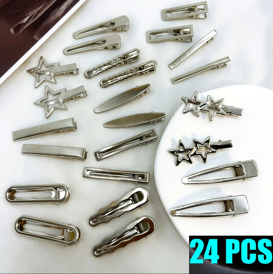 

Y2K Silver Metal Hairpins for Women Girls Star Hair Clip Multiple Styles Seamless Duckbill Clip Girls Hair Accessoires Stylish