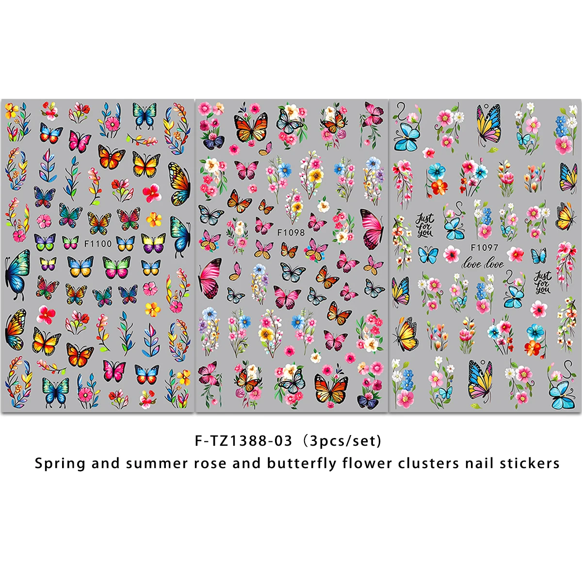 Spring and summer flower butterfly nail stickers, easy to apply for nail decoration DIY, gifts, party and wedding makeup styling