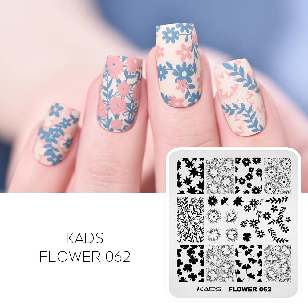 KADS Flower 062 Nail Stamping Plate Maple Ginkgo Leaf Four-leaf Clover Daisy Little Flower DIY Nail Art Stamp Stencil Template