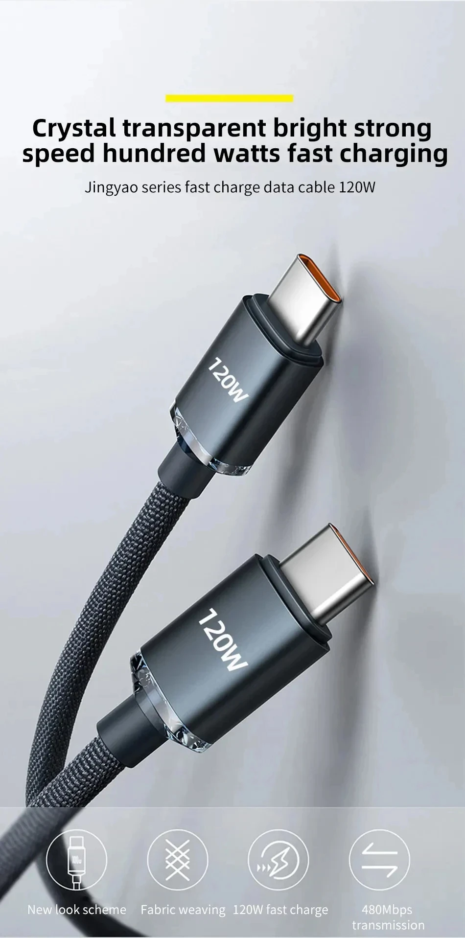 120 W PD Typ C Kabel 0,25 M/1 M/1,5 M/2 M Schnellladekabel USB C Telefon Datenkabel Schnellladung für iPhone 17 Xiaomi Samsung Huawei – Detail 2