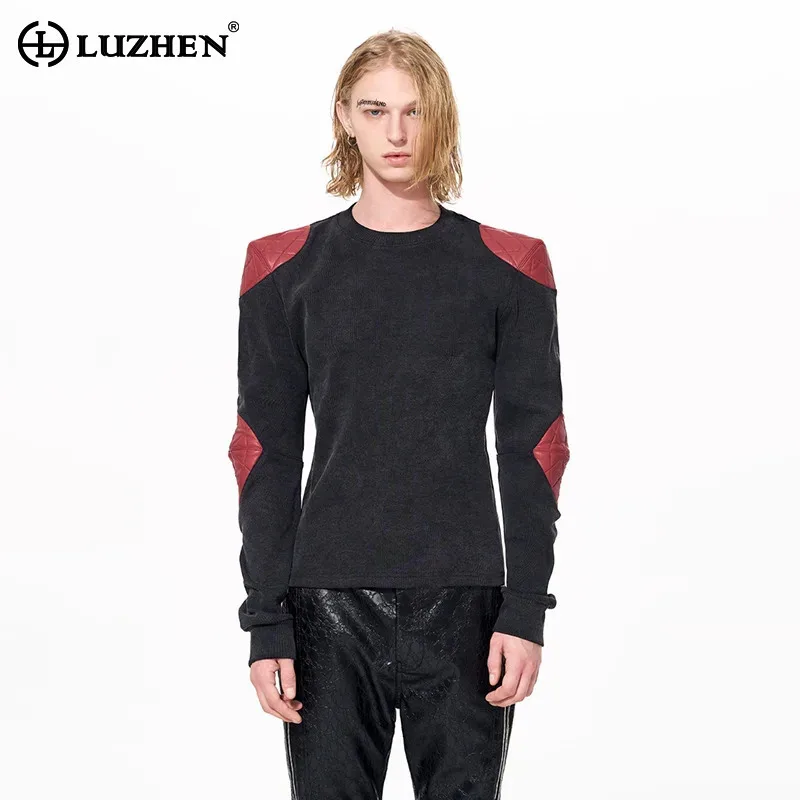 

LUZHEN 2025 New Fashion Original Patchwork Patched Shoulder Pad Design T-shirts Men's Streetwear Slim Round Neck Clothes JY5612