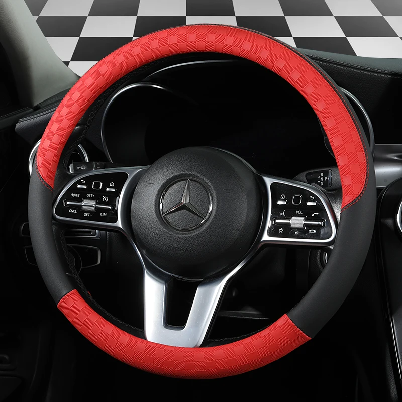 New Chequered Car Steering Wheel Cover  Comfortable and Wear-resistant, Non-slip and Easy To Clean Four Seasons Universal