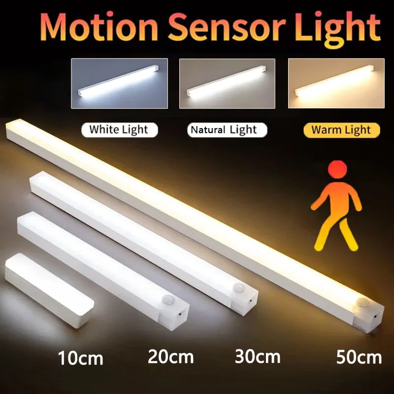 LED Motion Sensor Lamp Night Light Wireless USB Rechargeable Cabinet Light For Kitchen Bedroom Wardrobe Staircase Lighting