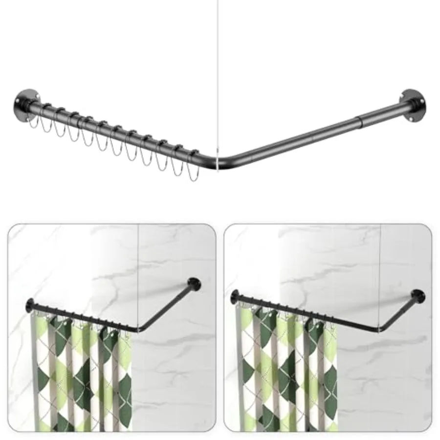 

L Shaped Shower Curtain Rods Adjustable 23''-69'' X 23''-69'' Corner Shower Rod with 12 Shower Curtain Rings All 304 Stainless