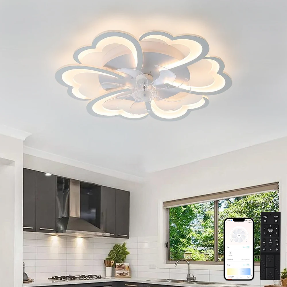 Living Room Fan Light, Bedroom Ceiling Light, Silent 6-Speed Wind Speed With Remote Control, Three Color Dimming