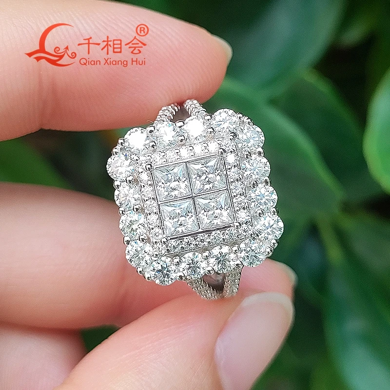 14.5mm square shape two brand ring Sterling 925 Silver Moissanite Ring Men women Male fine Jewelry gitf wedding