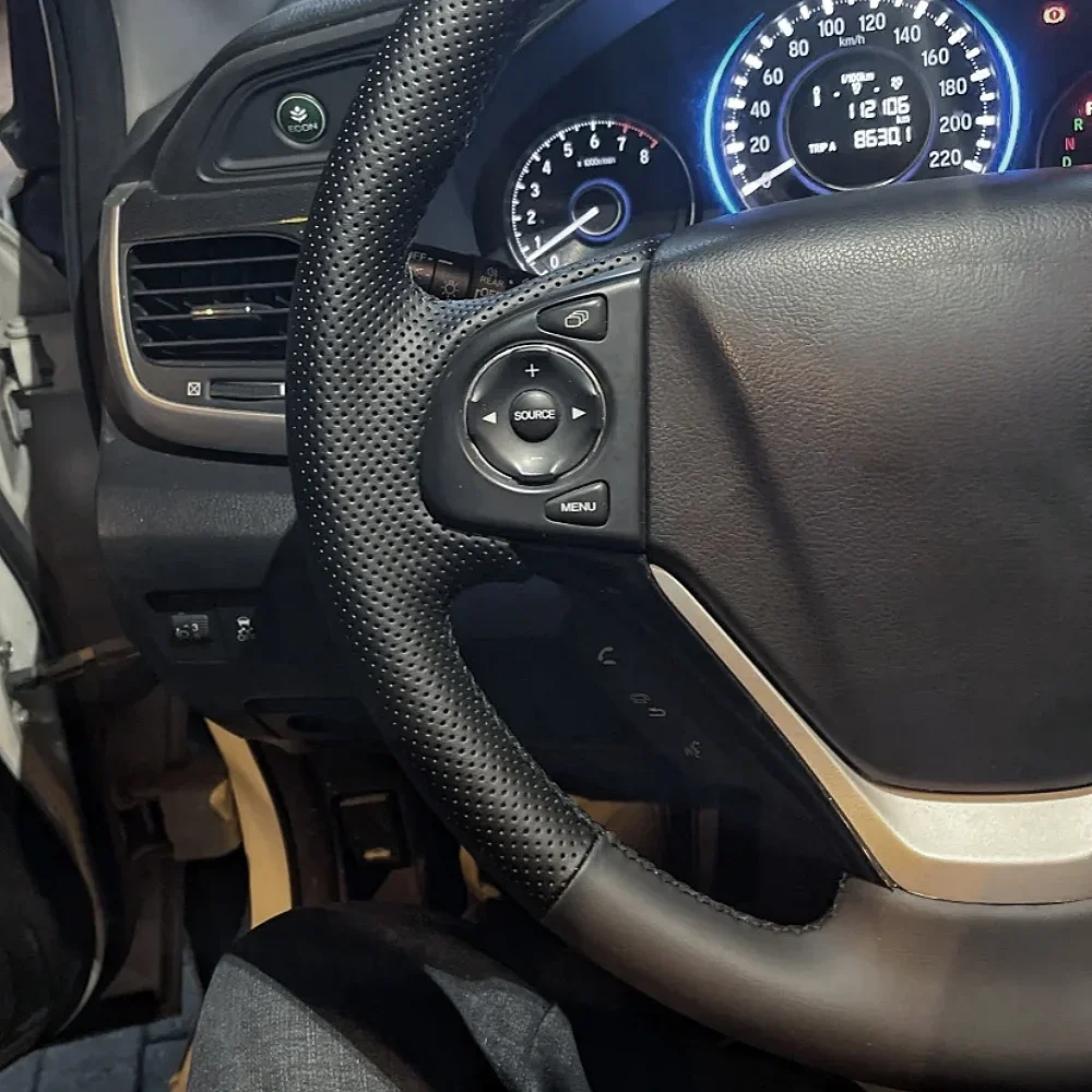 Custom Car Steering Wheel Cover Hand Sewn Black Leather For Honda CR V CRV 2012-2016 Car Interior Accessories Steering Wrap