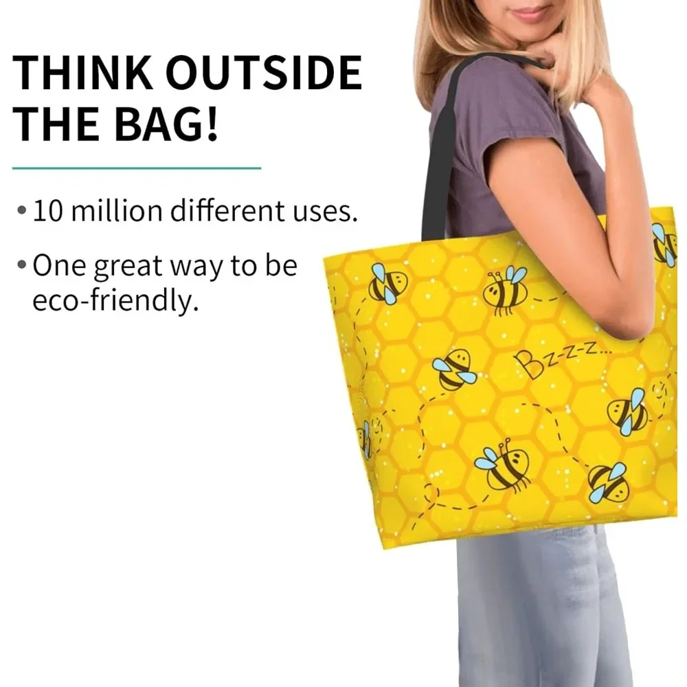 Bolso grande de abeja para mujer, bolsa de hombro informal, reutilizable, multiusos, para compras y comestibles al aire libre