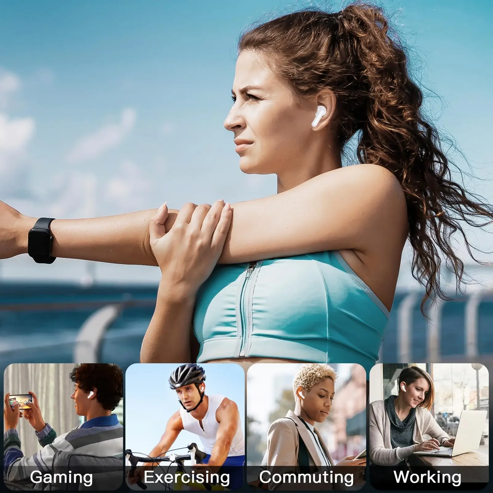 سماعات أذن لاسلكية A10 مزودة بتقنية البلوتوث خفيفة الوزن مع صوت جهير عميق وسماعات وقت تشغيل 48 ساعة مع ميكروفون فيديو محمول #2