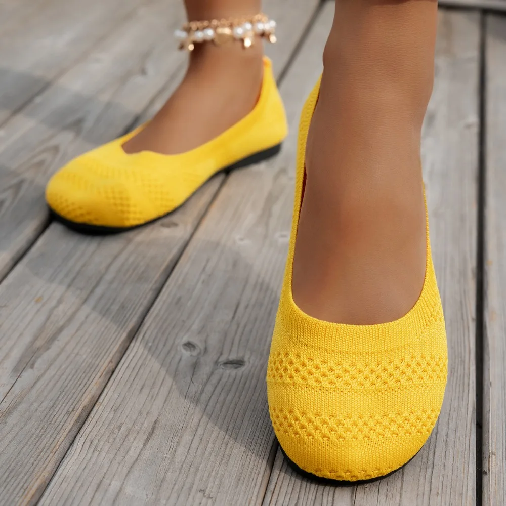 Bequeme Schuhe mit großem Kopf, flache Strickschuhe mit runder Spitze, vielseitige Damen-Einzelschuhe im koreanischen Stil – Detail 6