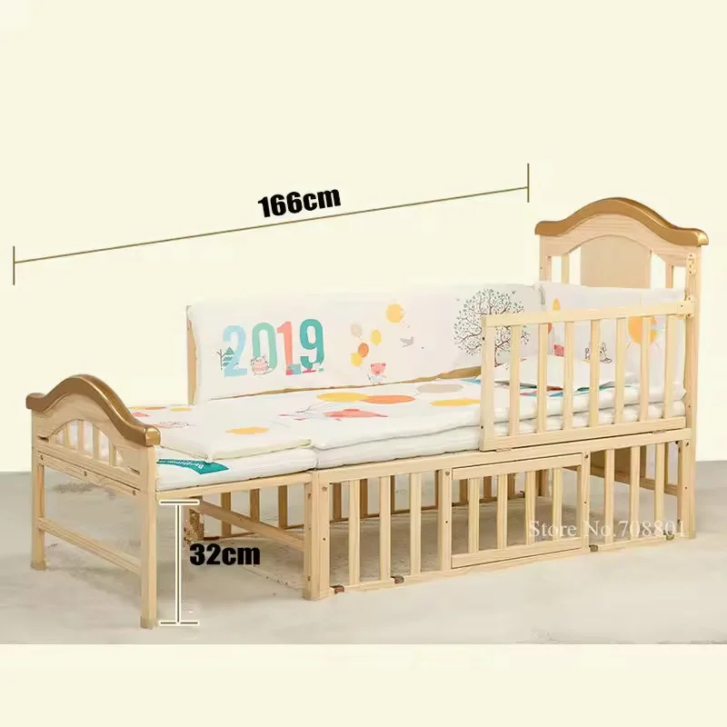 Paint-free Solid Wood Newborn Crib, Movable Baby Bassinet, Multifunctional Convertible Cot for Co-sleeping