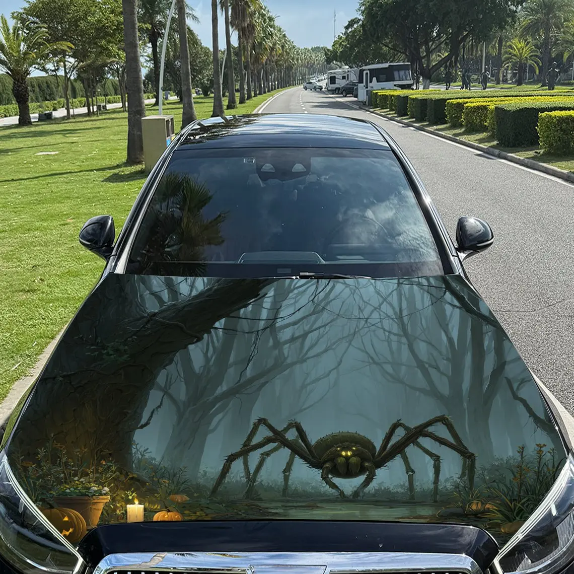 

Eerie Forest Demon Spider Print car hood stickers, waterproof self-adhesive, scratch resistant, easy to stick, durable car PVC s